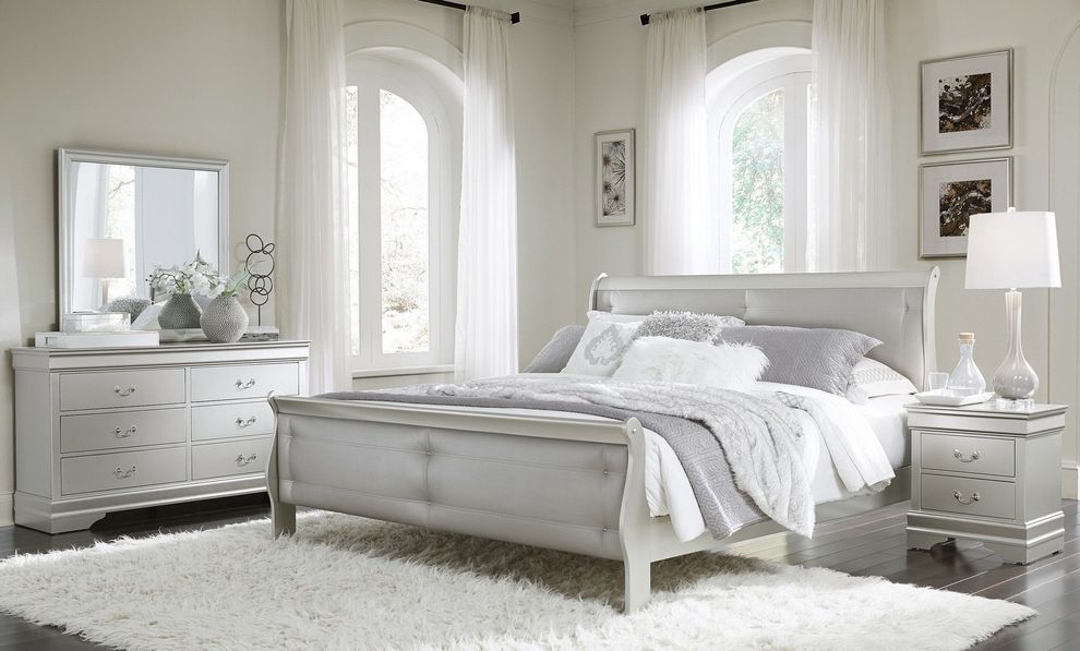 Simple casual style bed in silver finish by Global
