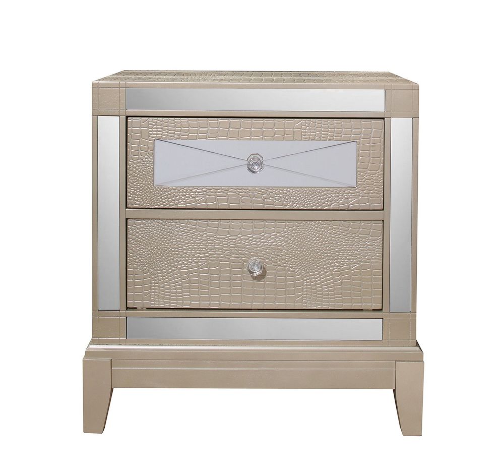 Champagne color mirrored accents nightstand by Global