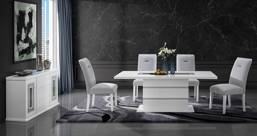 White finish rectangular shape dining table w/ insert by Global