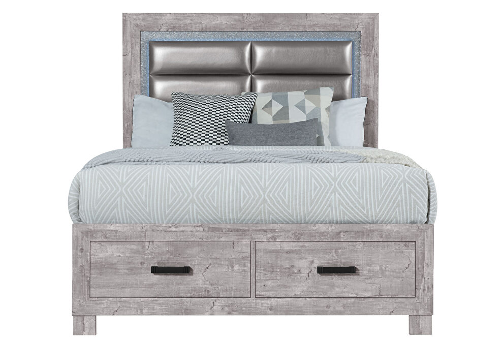 Washed gray sleek design modern full size bed by Global