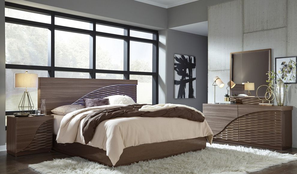 Zebra Wood/Gold modern LED king size bed by Global
