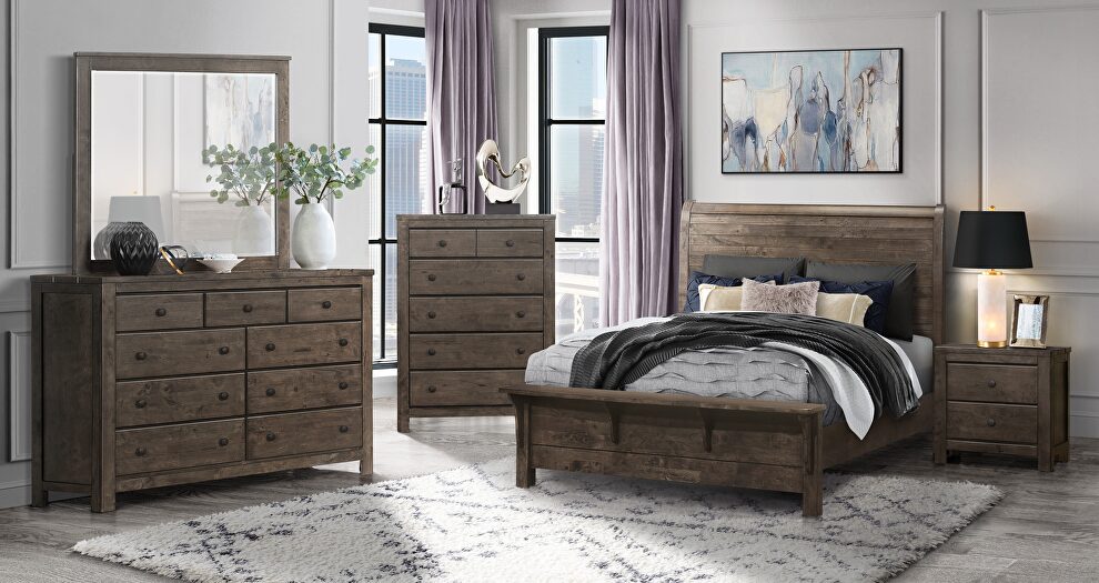 Grey oak finish farmstyle king bed by Global