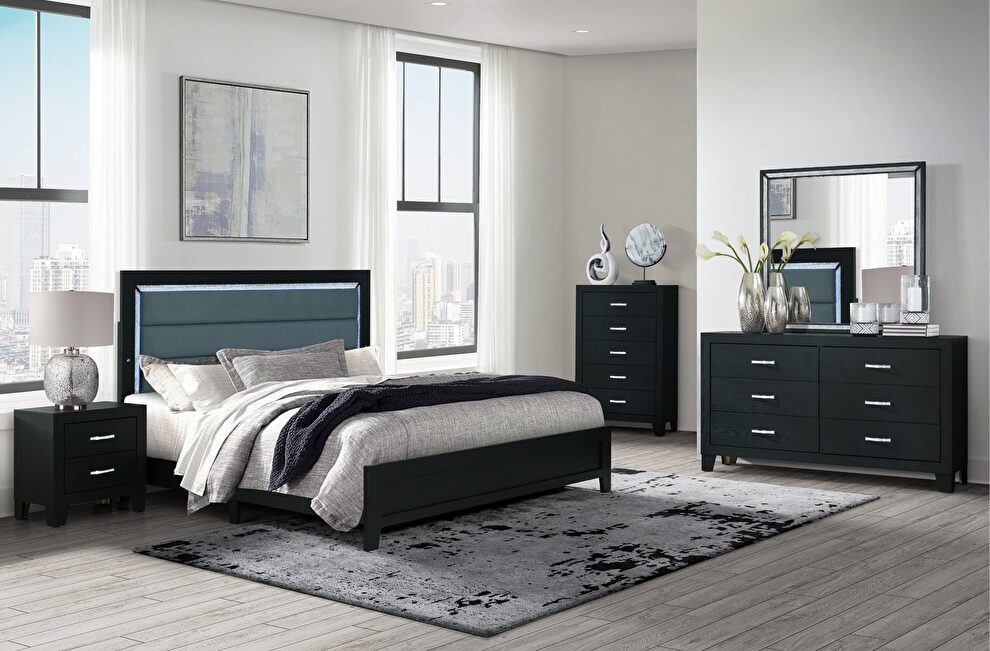 Black stylish bed w/ led by Global