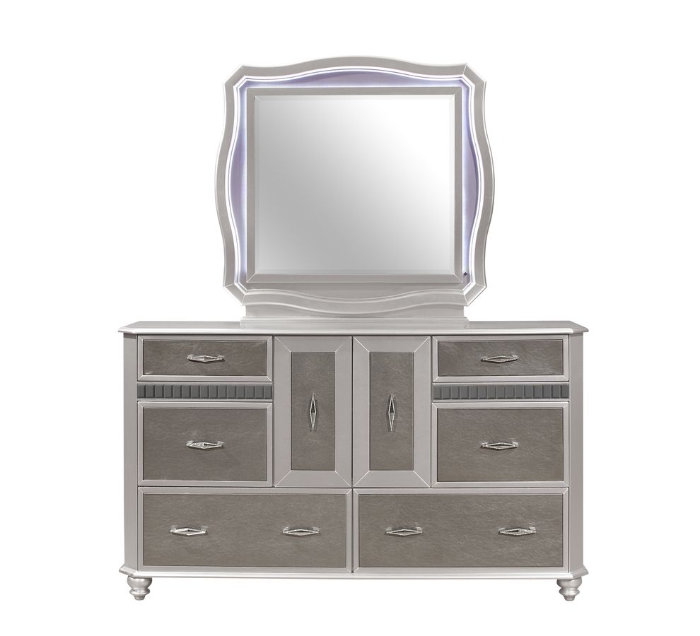 Silver metallic finish glam style dresser by Global