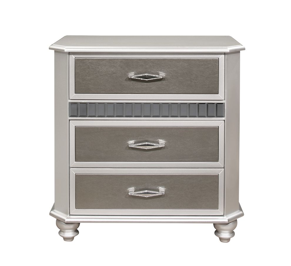 Silver metallic finish glam style nightstand by Global