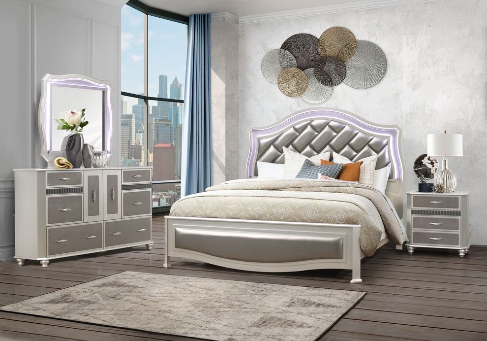 Silver metallic finish glam style bed by Global