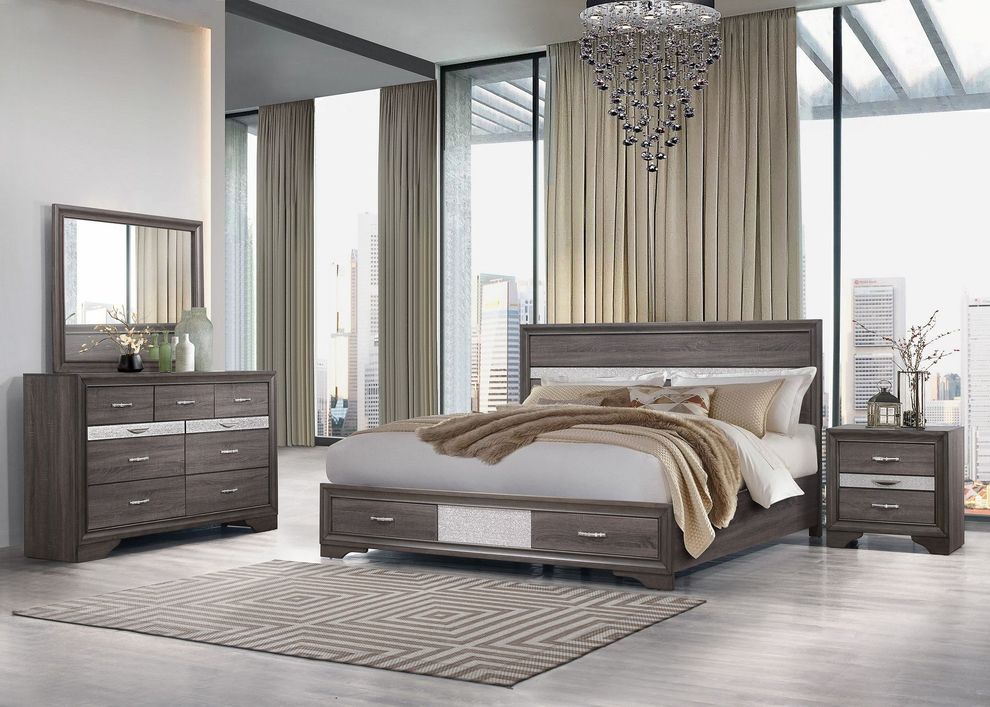 Simple casual style gray finish full bed by Global
