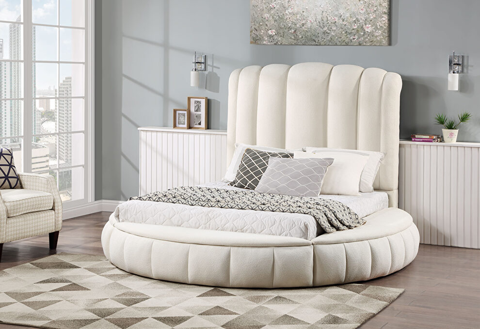 White queen bed in round shape w/ storage by Global