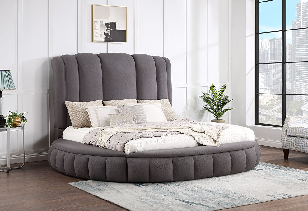 Gray king bed in round shape w/ storage by Global
