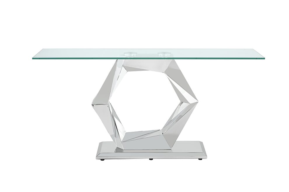 Rectangular clear glass console sofa table by Global