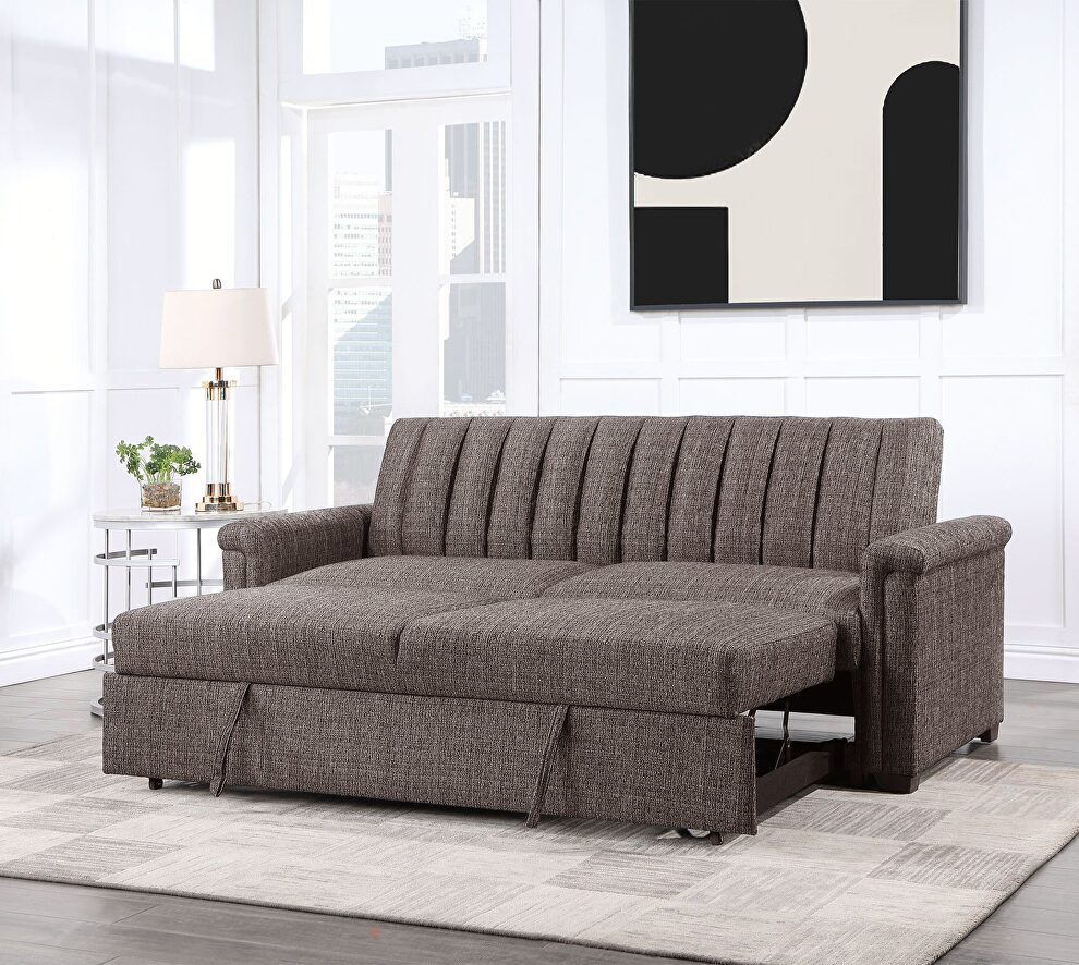 Brown pull out sofa bed by Global