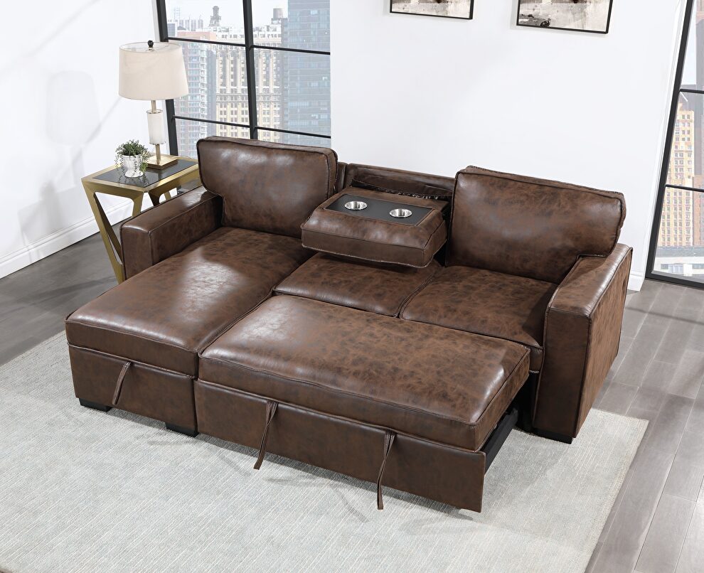 Coffee leatherette pull out sofa bed by Global