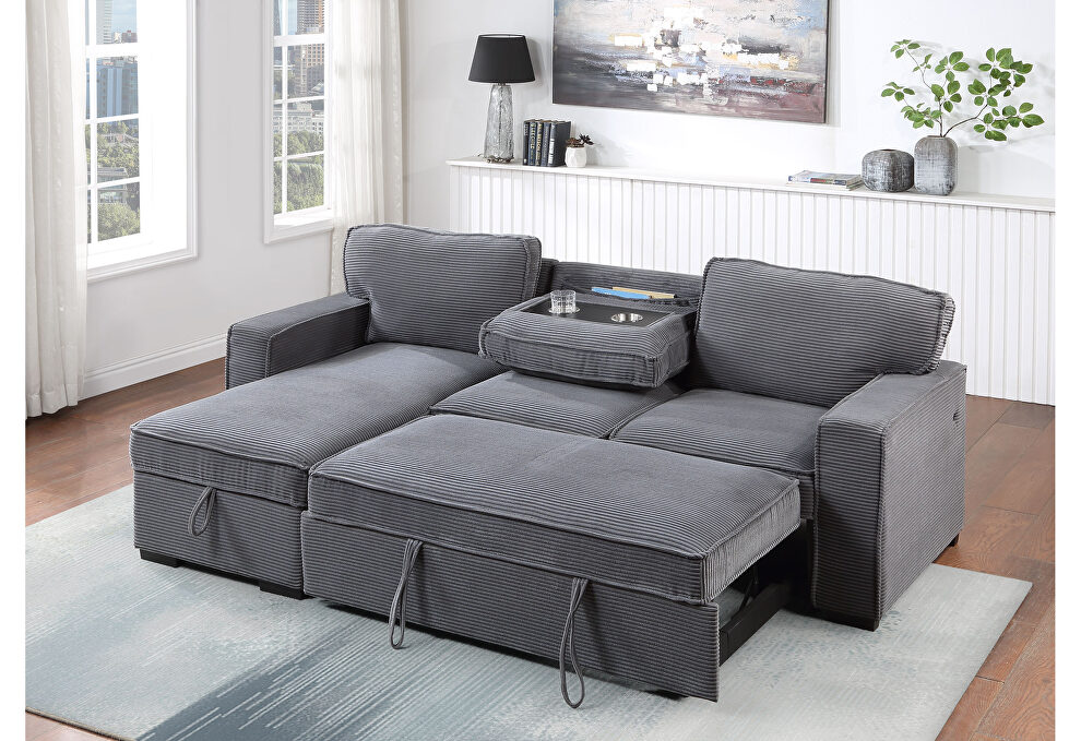 Light grey pull out sofa bed by Global