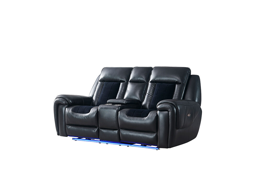 Blanche black/velvet power console reclining loveseat by Global
