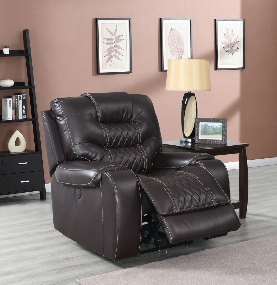 Coffee leather gel power reclining chair by Global