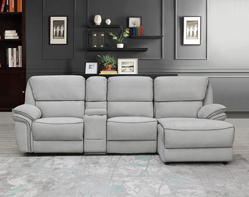 Luxury suede gray reclining sectional sofa by Global