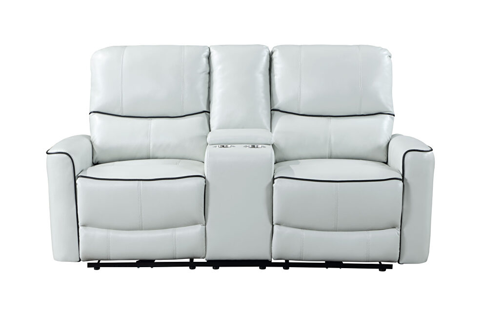 Light grey power console reclining loveseat by Global