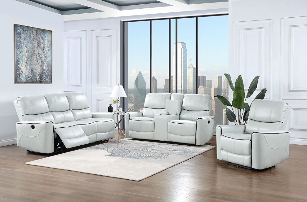 Light grey power reclining sofa by Global