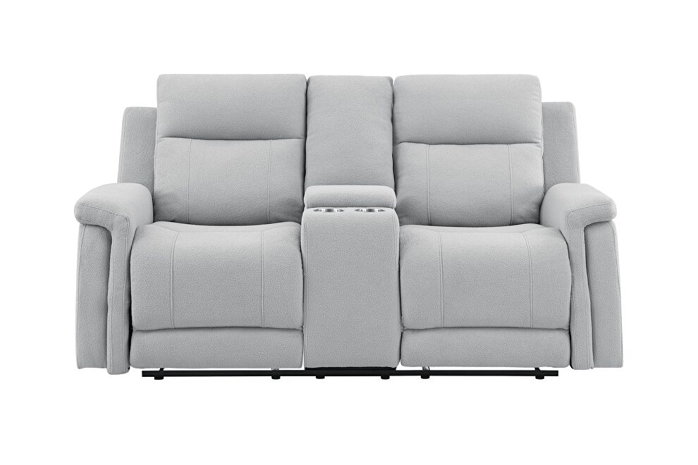 Grey reclining loveseat leather-life fabric by Global