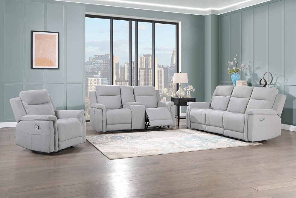 Grey reclining sofa in gray leather-life fabric by Global