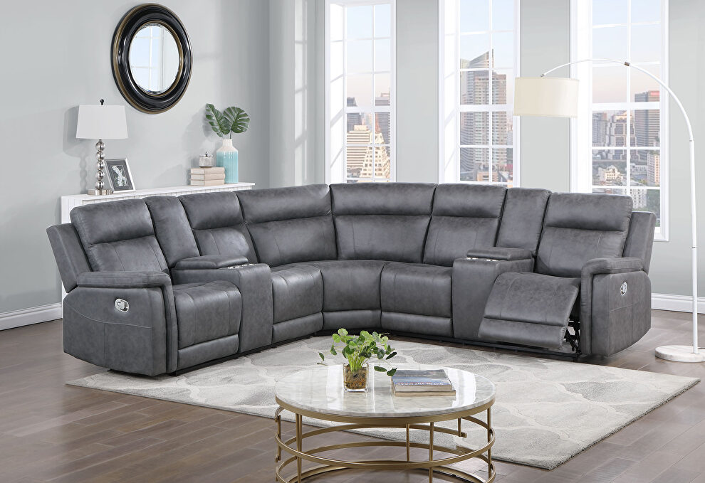 Greige sectional in leather-like fabric by Global