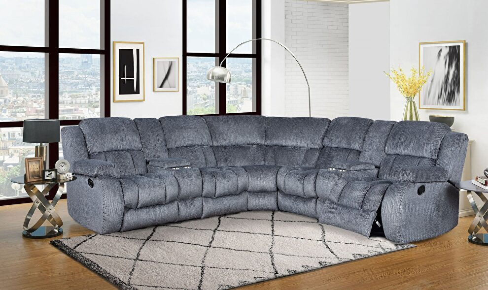 Dark grey sectional w/ manual recliners by Global