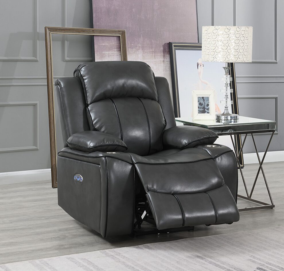 Gray / black stylish power recliner chair by Global