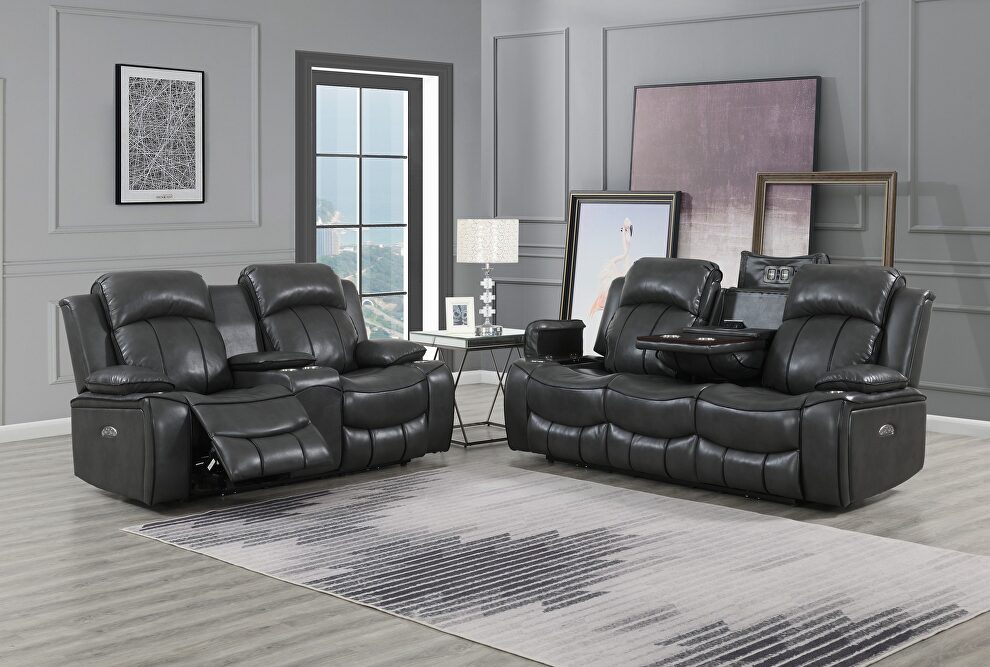 Gray / black stylish power recliner sofa by Global