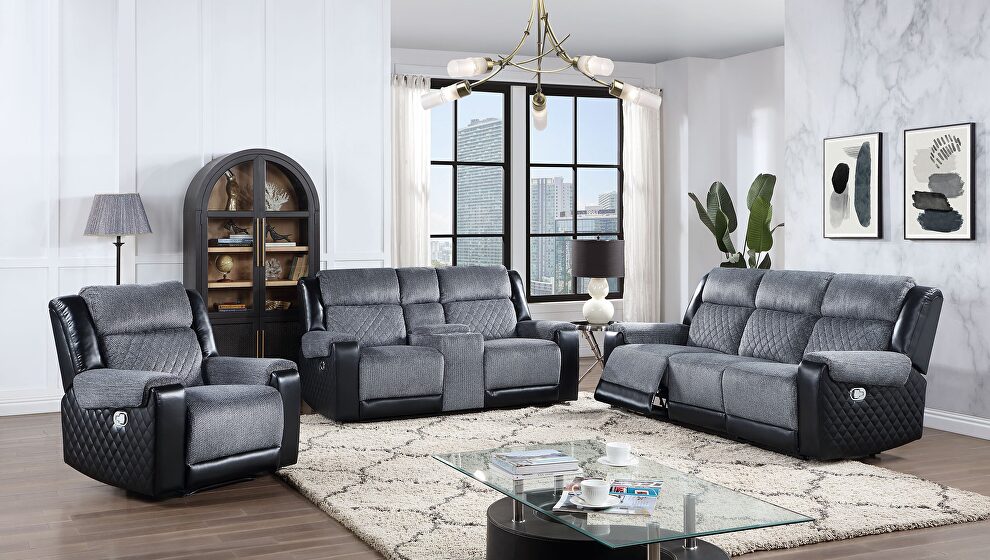 Two-tone dark gray fabric recliner sofa by Global