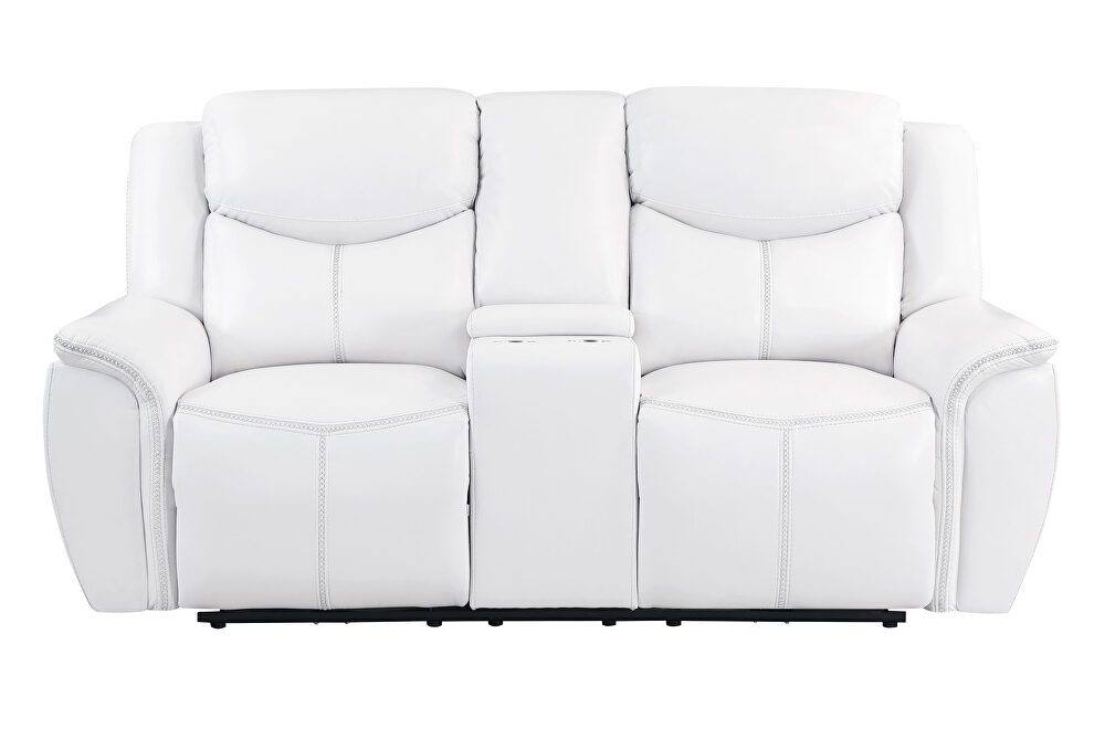 Blanche white power console reclining loveseat by Global
