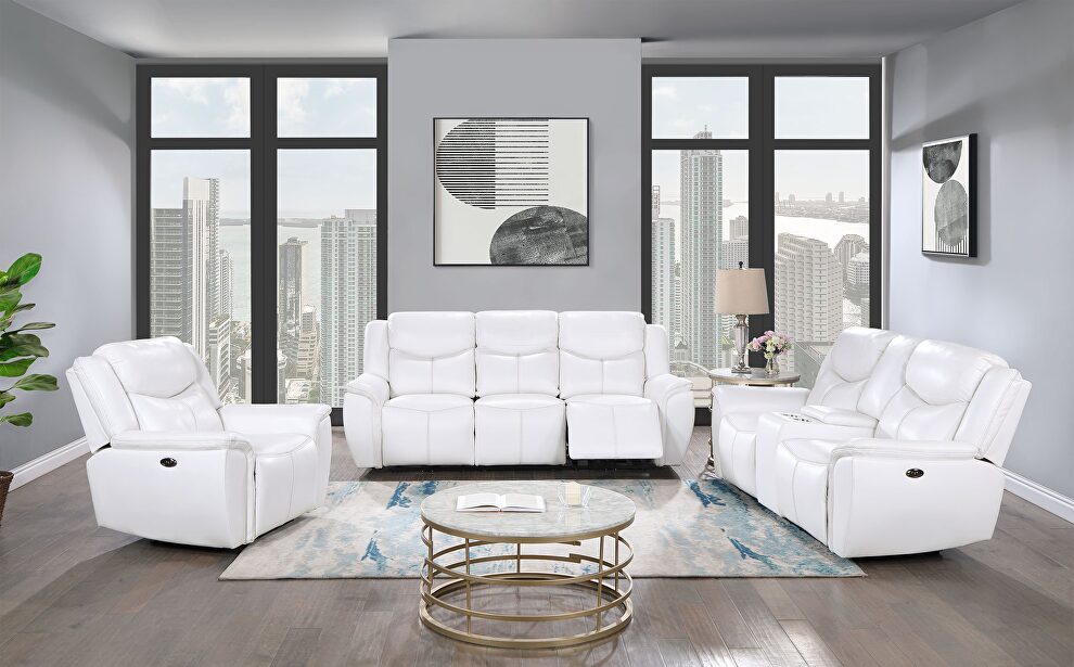 Blanche white power reclining sofa by Global