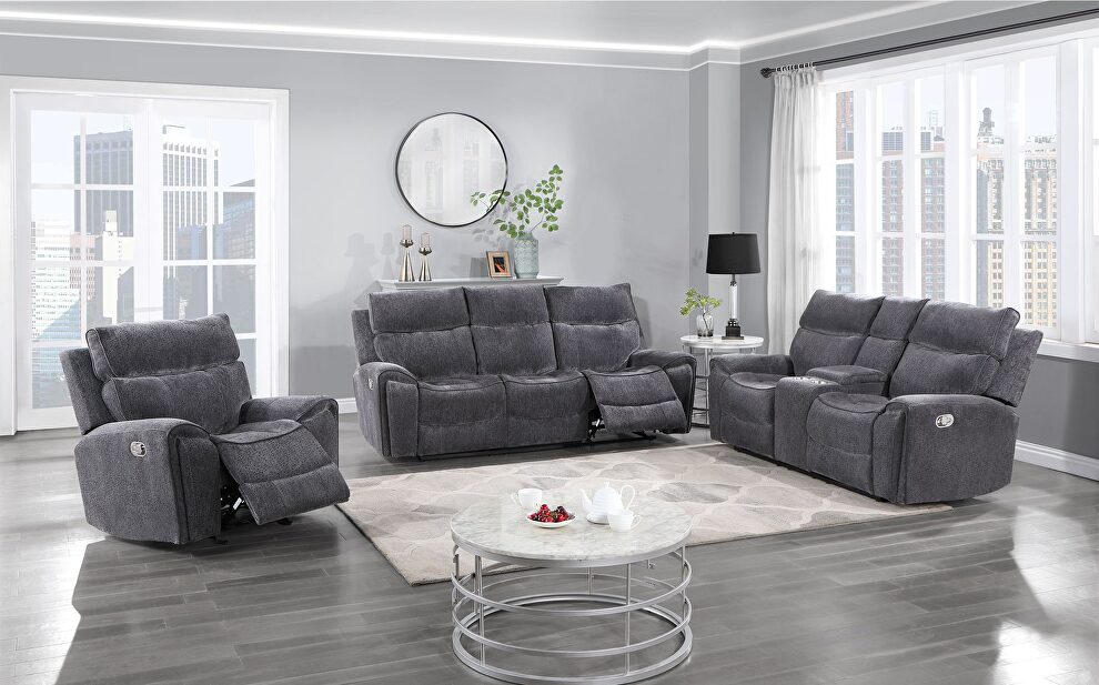 Charcoal fabric reclining sofa by Global