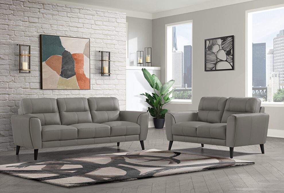Light grey leather sofa in contemporary style by Global