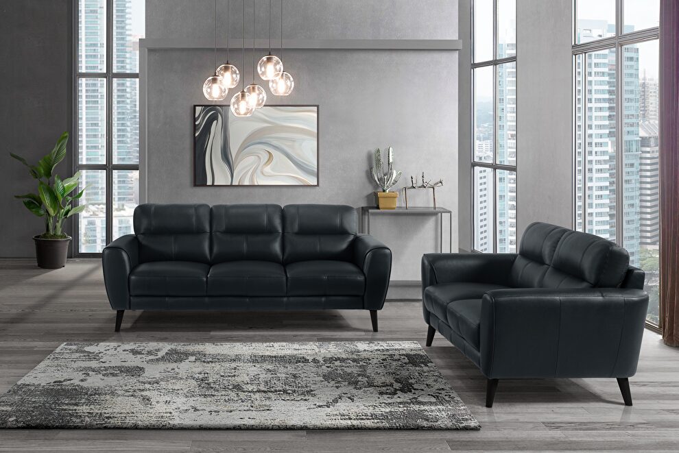 Black leather sofa in contemporary style by Global