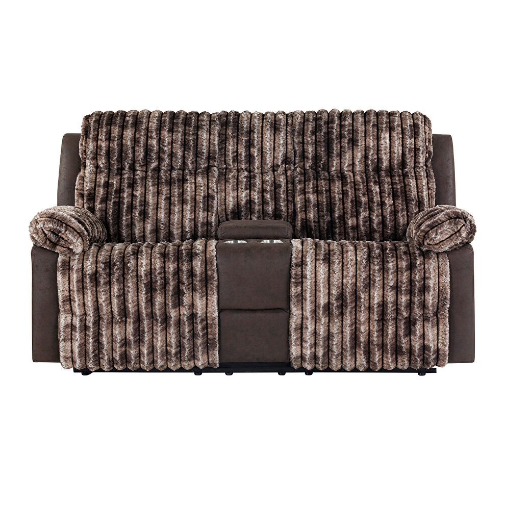 Brown corduroy / microfiber fabric manual recliner loveseat by Global