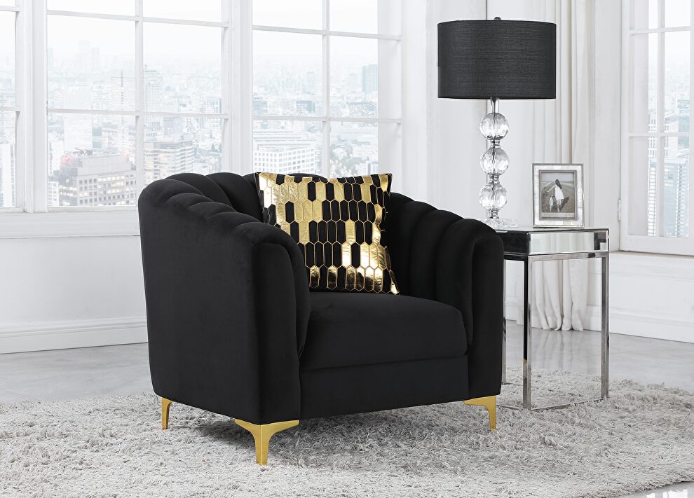 Black velvet fabric glam chair w/ golden legs by Global