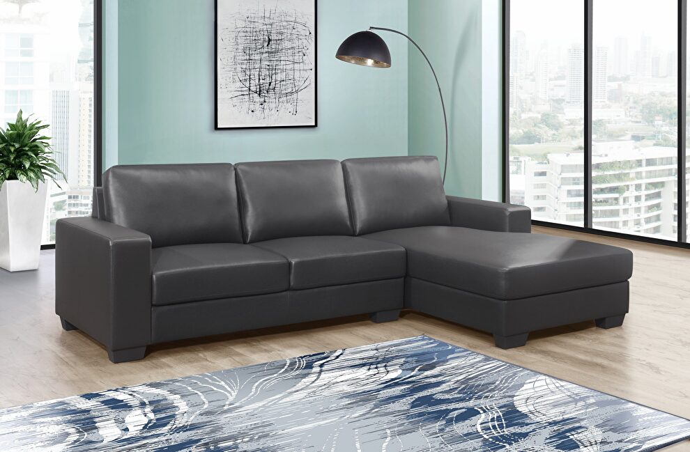 Right-facing dark gray pvc sectional sofa by Global