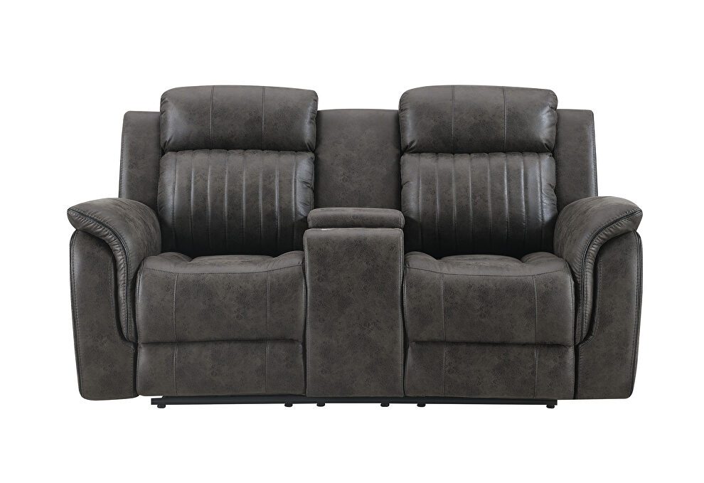 Grey console reclining loveseat by Global