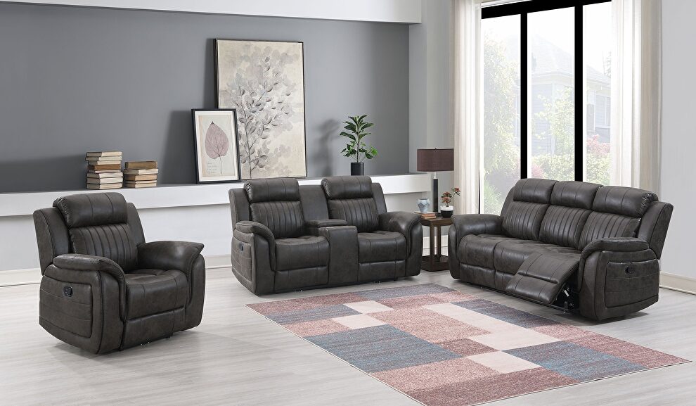Grey reclining sofa in leather like-fabric by Global
