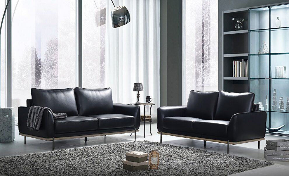 Black leather gel low profile contemporary sofa by Global
