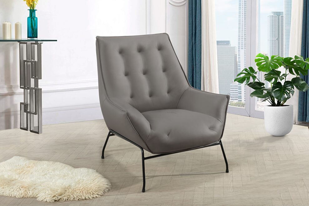 Light grey leather accent chair by Global