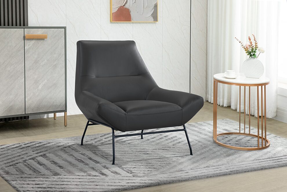Dark grey leather accent chair by Global