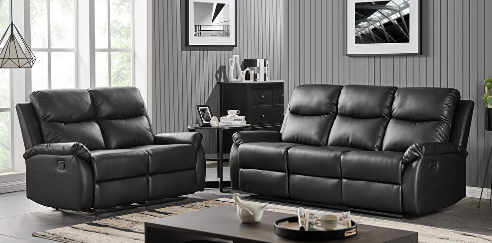 Black pu leather motion recliner sofa by Global