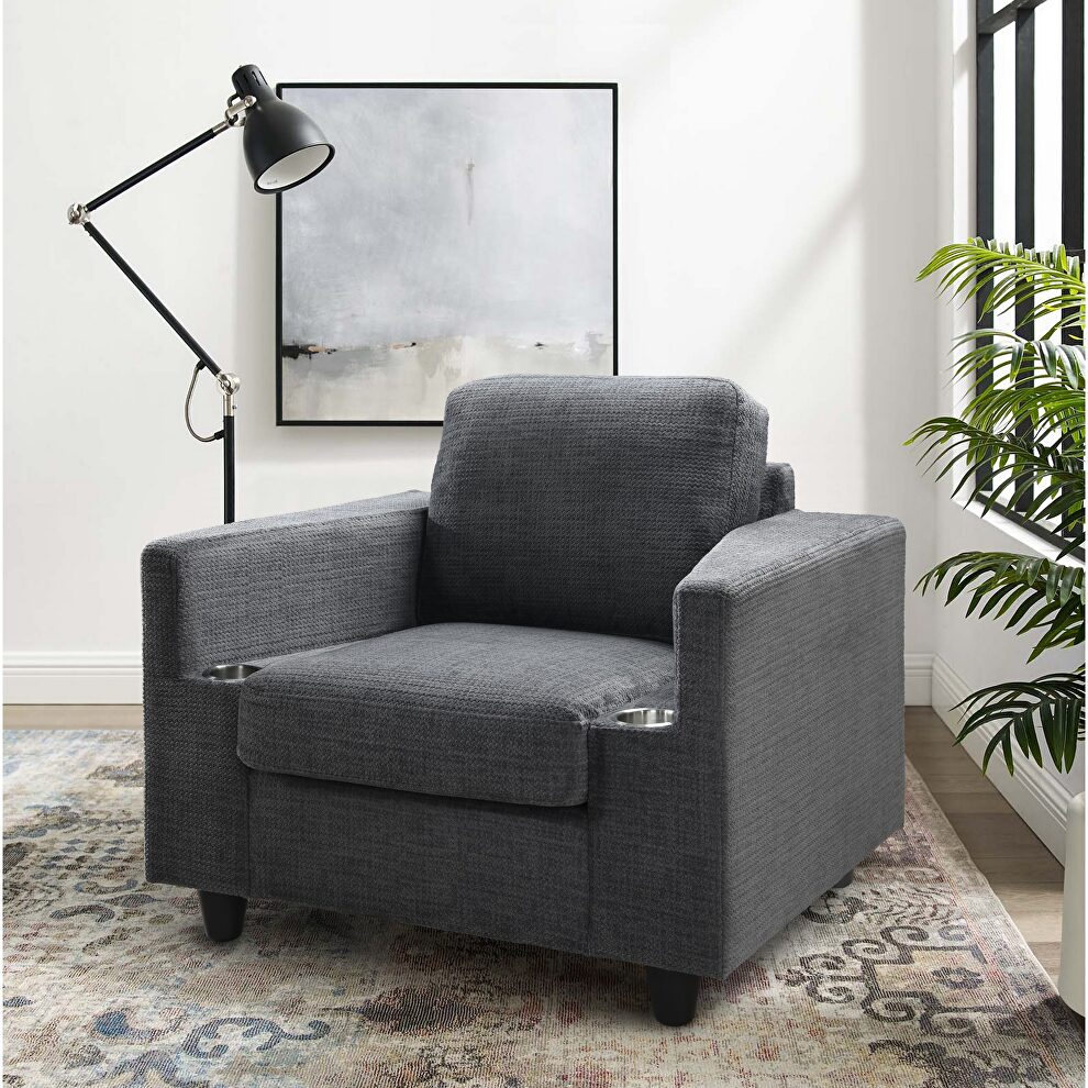 Gray blend fabric stylish casual style chair w/ cupholders by Global