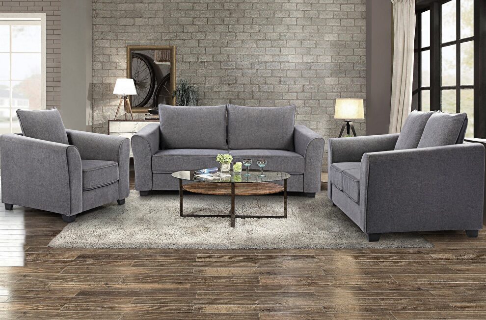 Simple affordable gray chenille fabric sofa by Global