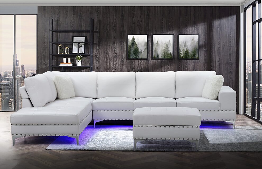White pu casual style sectional w/ led lightning by Global