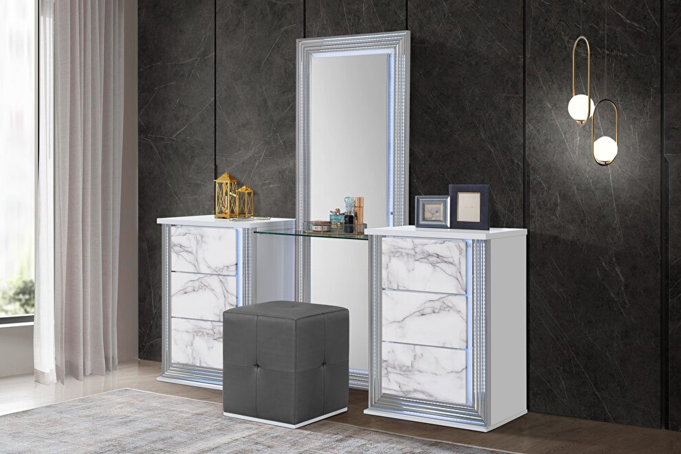 White marble vanity set in modern style w/ led by Global