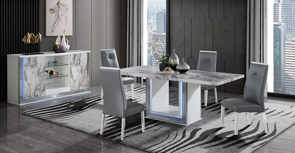 White marble dining table w/ led by Global