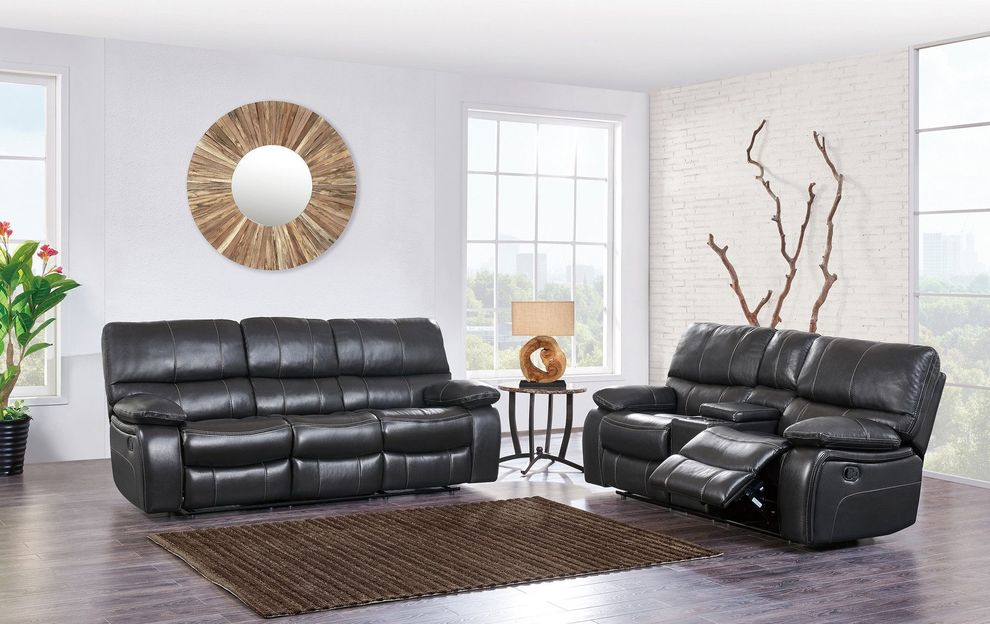 Dark gray leather contemporary reclining sofa by Global