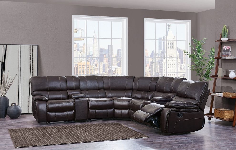 Agnes espresso sectional sofa w/ recliners by Global